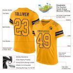 Custom Team Football Jersey - Personalized Gold and Navy Mesh with Authentic Name and Number Personalized Gold Gold-Navy