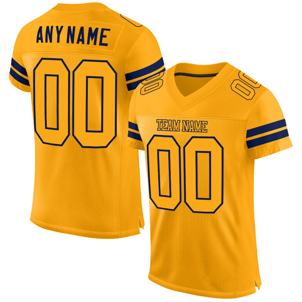 Custom Team Football Jersey - Personalized Gold and Navy Mesh with Authentic Name and Number Personalized Gold Gold-Navy
