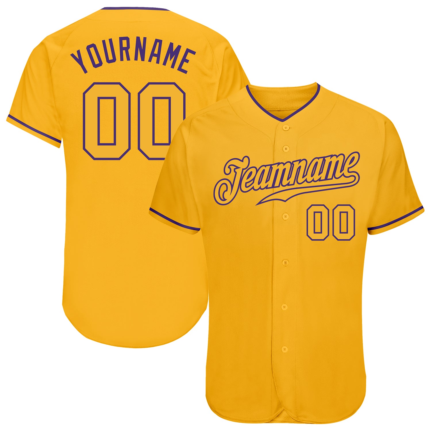 Custom Name Number Baseball Jersey - Personalized Authentic Gold Purple Team Jersey Personalized Gold Gold-Purple Authentic