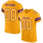 Custom Gold Purple Mesh Authentic Football Jersey with Personalized Name & Number Personalized Gold Gold-Purple Mesh Authentic