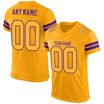 Custom Gold Purple Mesh Authentic Football Jersey with Personalized Name & Number Personalized Gold Gold-Purple Mesh Authentic
