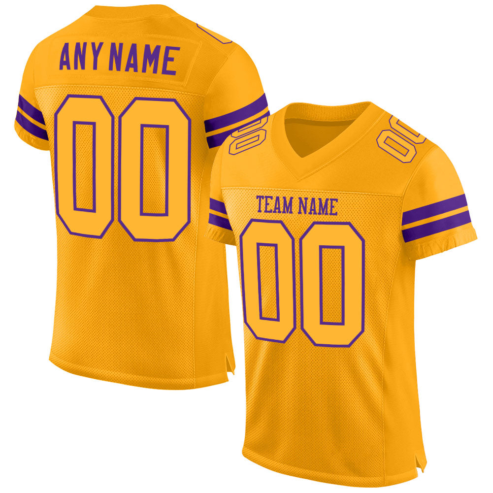 Custom Gold Purple Mesh Authentic Football Jersey with Personalized Name & Number Personalized Gold Gold-Purple Mesh Authentic