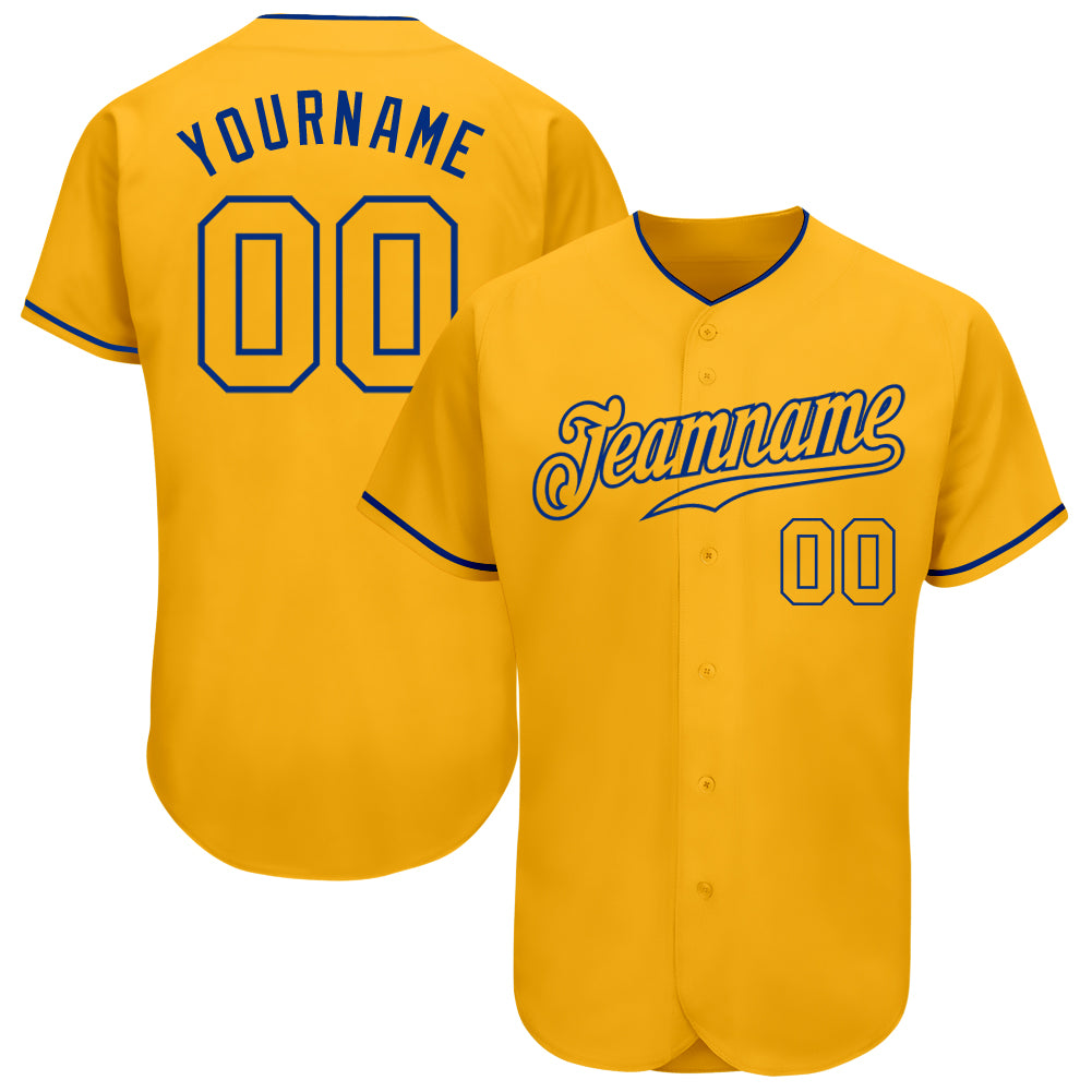 Custom Name and Number Personalized Gold-Royal Authentic Baseball Jersey Personalized Gold Gold-Royal Authentic Baseball
