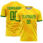 Custom Name and Number Soccer Uniform Jersey, Personalized Gold Grass Green Sublimation Design for Teams Personalized Gold