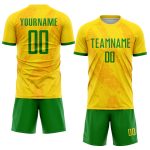 Custom Name and Number Soccer Uniform Jersey, Personalized Gold Grass Green Sublimation Design for Teams Personalized Gold