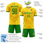 Custom Name and Number Soccer Uniform Jersey, Personalized Gold Grass Green Sublimation Design for Teams Personalized Gold