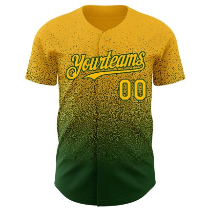 Custom Gold Green Baseball Jersey with Personalized Name & Number - Authentic Fade Fashion Personalized Gold Green Authentic
