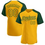 Custom Name and Number Green Gold Baseball Jersey - Personalized Authentic Raglan Sleeves Team Gear Personalized Gold Green