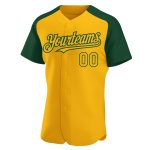 Custom Name and Number Green Gold Baseball Jersey - Personalized Authentic Raglan Sleeves Team Gear Personalized Gold Green