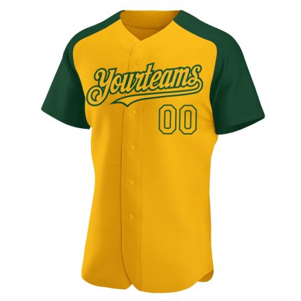 Custom Name and Number Green Gold Baseball Jersey - Personalized Authentic Raglan Sleeves Team Gear Personalized Gold Green
