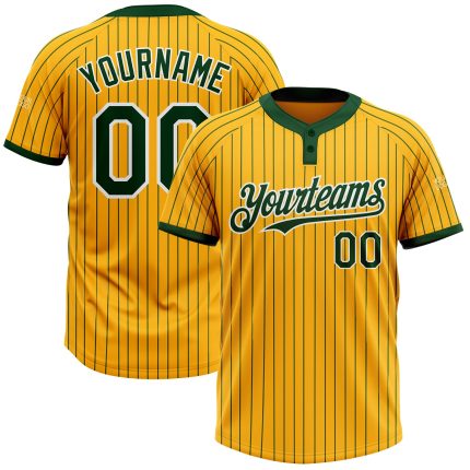 Custom Gold Green Pinstripe Softball Jersey Unisex Two-Button with Personalized Name and Number - Perfect for Team Apparel