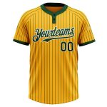 Custom Gold Green Pinstripe Softball Jersey Unisex Two-Button with Personalized Name and Number - Perfect for Team Apparel