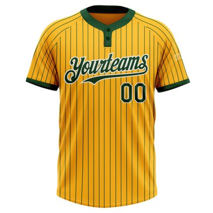 Custom Gold Green Pinstripe Softball Jersey Unisex Two-Button with Personalized Name and Number - Perfect for Team Apparel