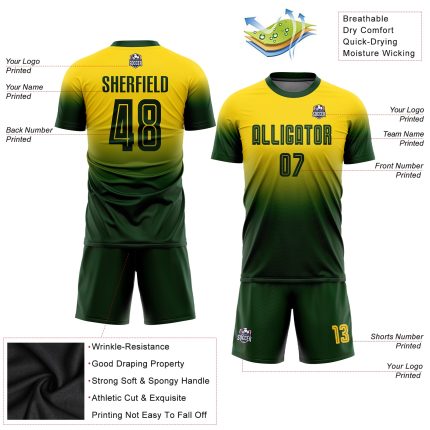 Custom Soccer Jersey with Personalized Name & Number - Gold Green Fade Fashion Uniform Personalized Gold Green Sublimation