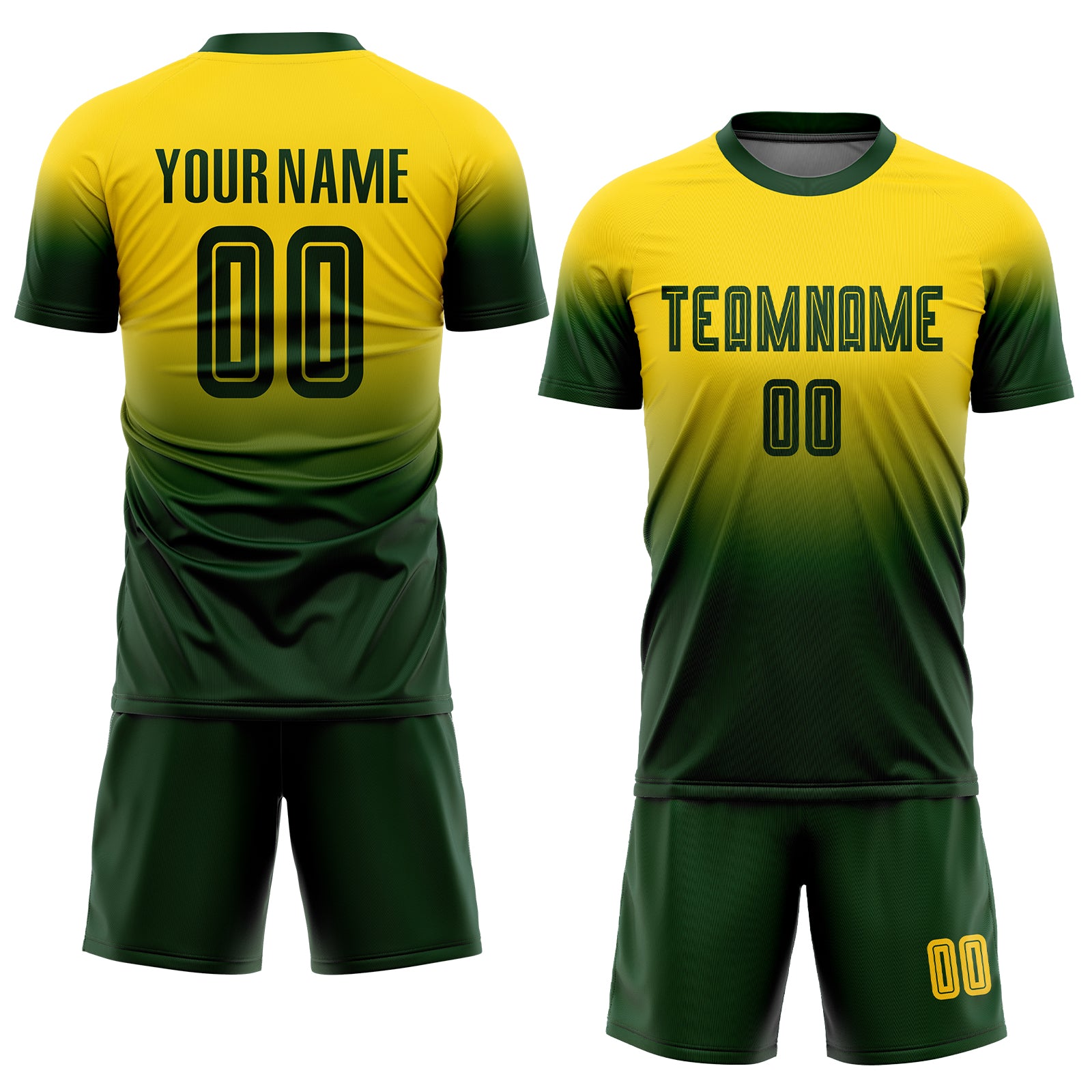 Custom Soccer Jersey with Personalized Name & Number - Gold Green Fade Fashion Uniform Personalized Gold Green Sublimation