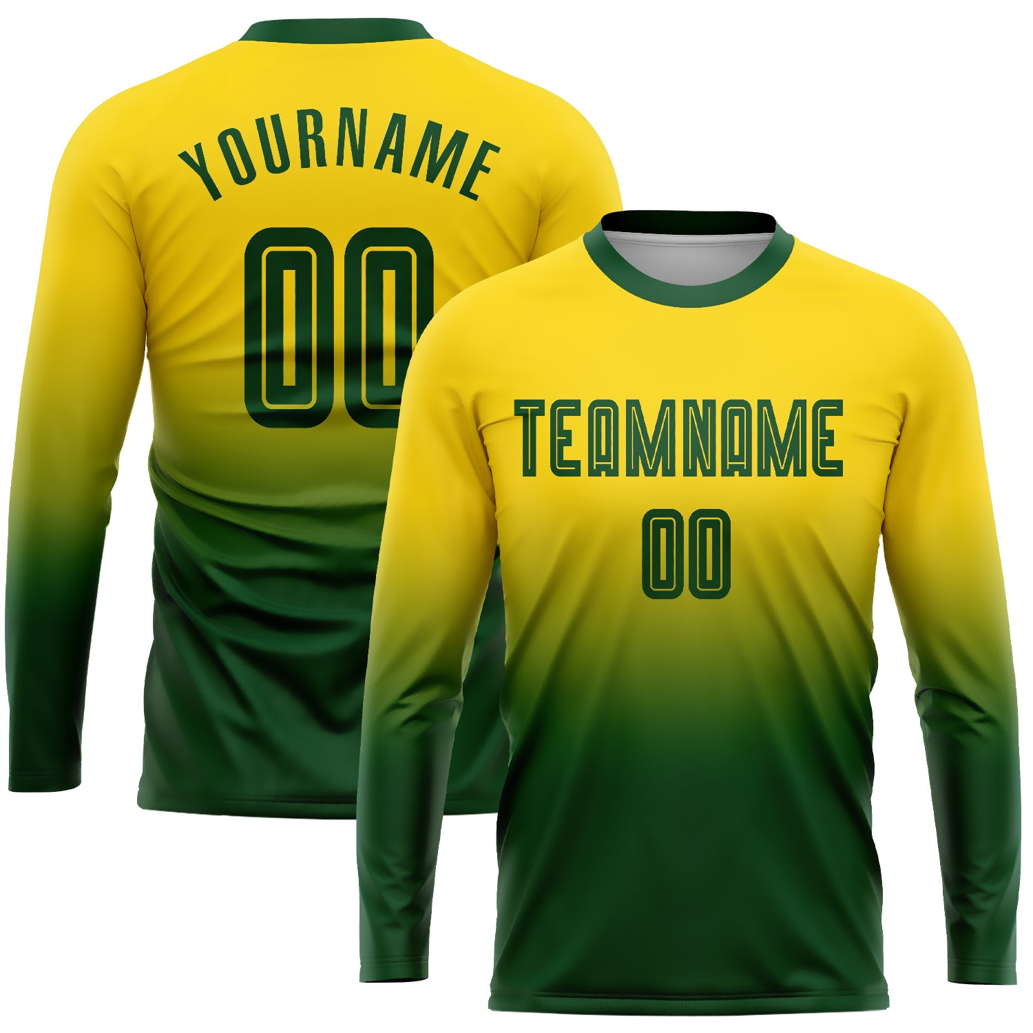 Custom Name Number Soccer Jersey Long Sleeve Fashion Sublimation Gold Green Fade Team Uniform Personalized Gold Green Sublimation