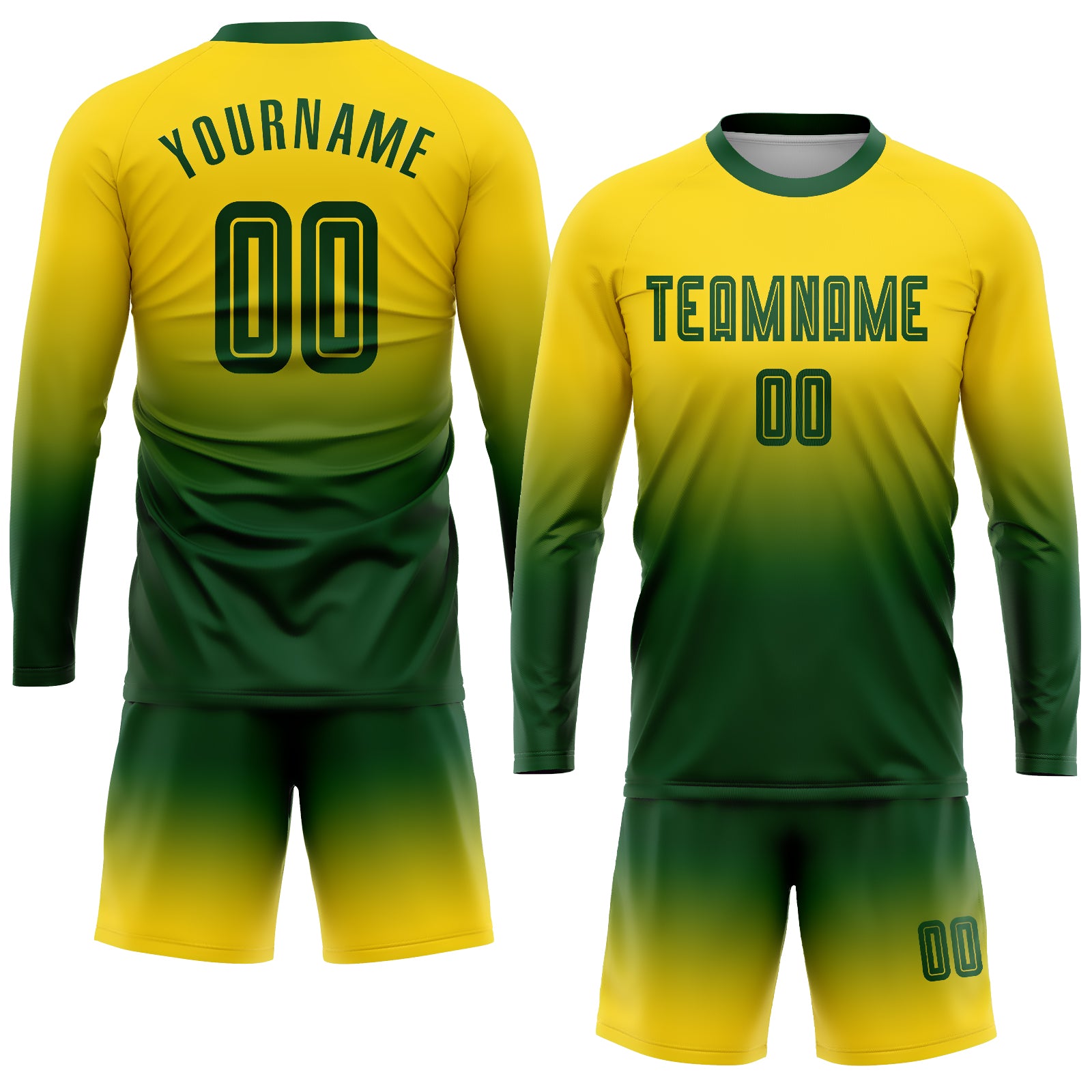 Personalized Gold Green Sublimation Long Sleeve Fade Fashion Soccer Uniform Jersey Team Custom Name and Number Custom Name Number Soccer Jersey Long Sleeve Fashion Sublimation Gold Green Fade Team Uniform Personalized Gold Green Sublimation - Image 2