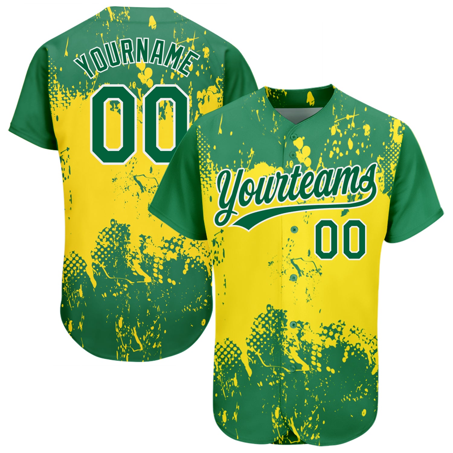 Custom Name Number Personalized Green White 3D Pattern Gold Baseball Jersey Personalized Gold Green-White 3D Pattern Design