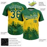 Custom Unisex Softball Jersey with Name and Number - Personalized Gold Green-White 3D Pattern, Two-Button Style Personalized