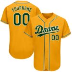 Personalized Authentic Baseball Jersey in Gold Green-White Design Personalized Gold Green-White Authentic Baseball Jersey