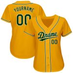Personalized Authentic Baseball Jersey in Gold Green-White Design Personalized Gold Green-White Authentic Baseball Jersey