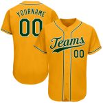 Custom Name and Number Authentic Baseball Jersey - Personalized Gold Green and White Team Jersey Personalized Gold Green-White