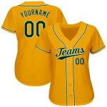 Custom Name and Number Authentic Baseball Jersey - Personalized Gold Green and White Team Jersey Personalized Gold Green-White