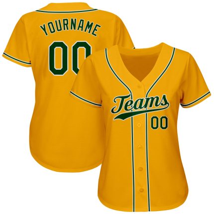 Custom Name and Number Authentic Baseball Jersey - Personalized Gold Green and White Team Jersey Personalized Gold Green-White