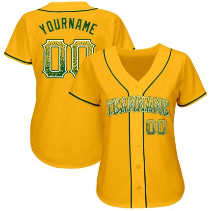 Custom Gold Green White Baseball Jersey with Personalized Name and Number - Authentic Drift Fashion Team Apparel Personalized