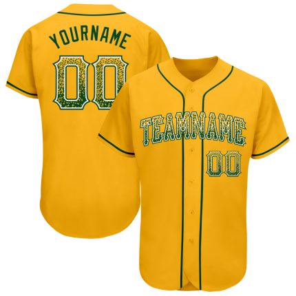 Custom Gold Green White Baseball Jersey with Personalized Name and Number - Authentic Drift Fashion Team Apparel Personalized