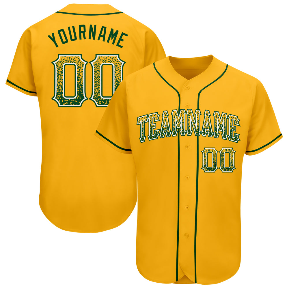 Custom Gold Green White Baseball Jersey with Personalized Name and Number - Authentic Drift Fashion Team Apparel Personalized