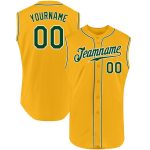 Custom Personalized Gold Green-White Baseball Jersey with Name & Number - Authentic Sleeveless Team Apparel Personalized
