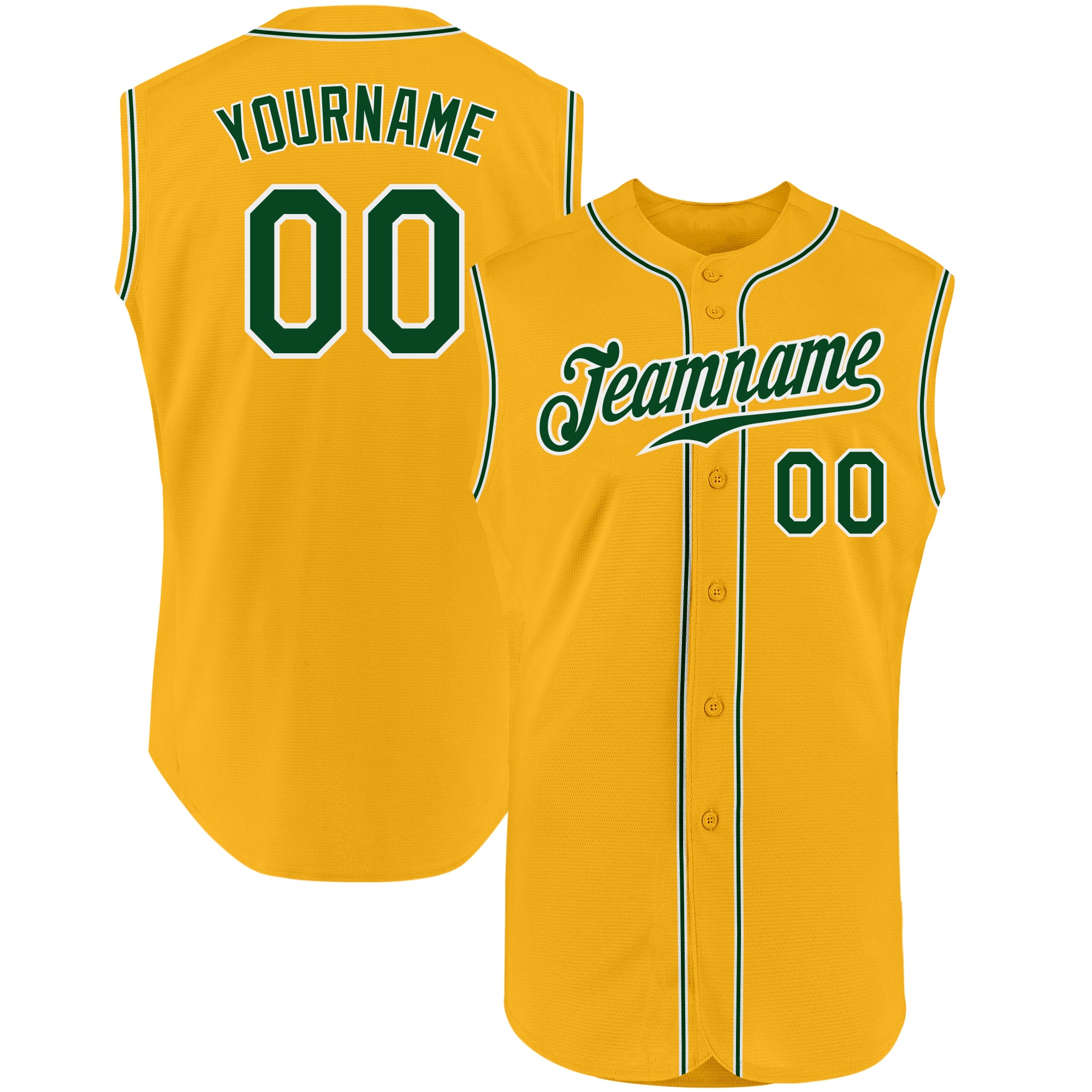 Custom Personalized Gold Green-White Baseball Jersey with Name & Number - Authentic Sleeveless Team Apparel Personalized