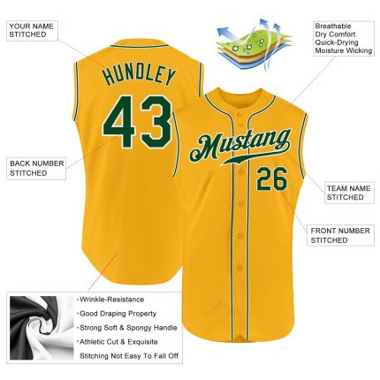 Custom Personalized Gold Green-White Baseball Jersey with Name & Number - Authentic Sleeveless Team Apparel Personalized