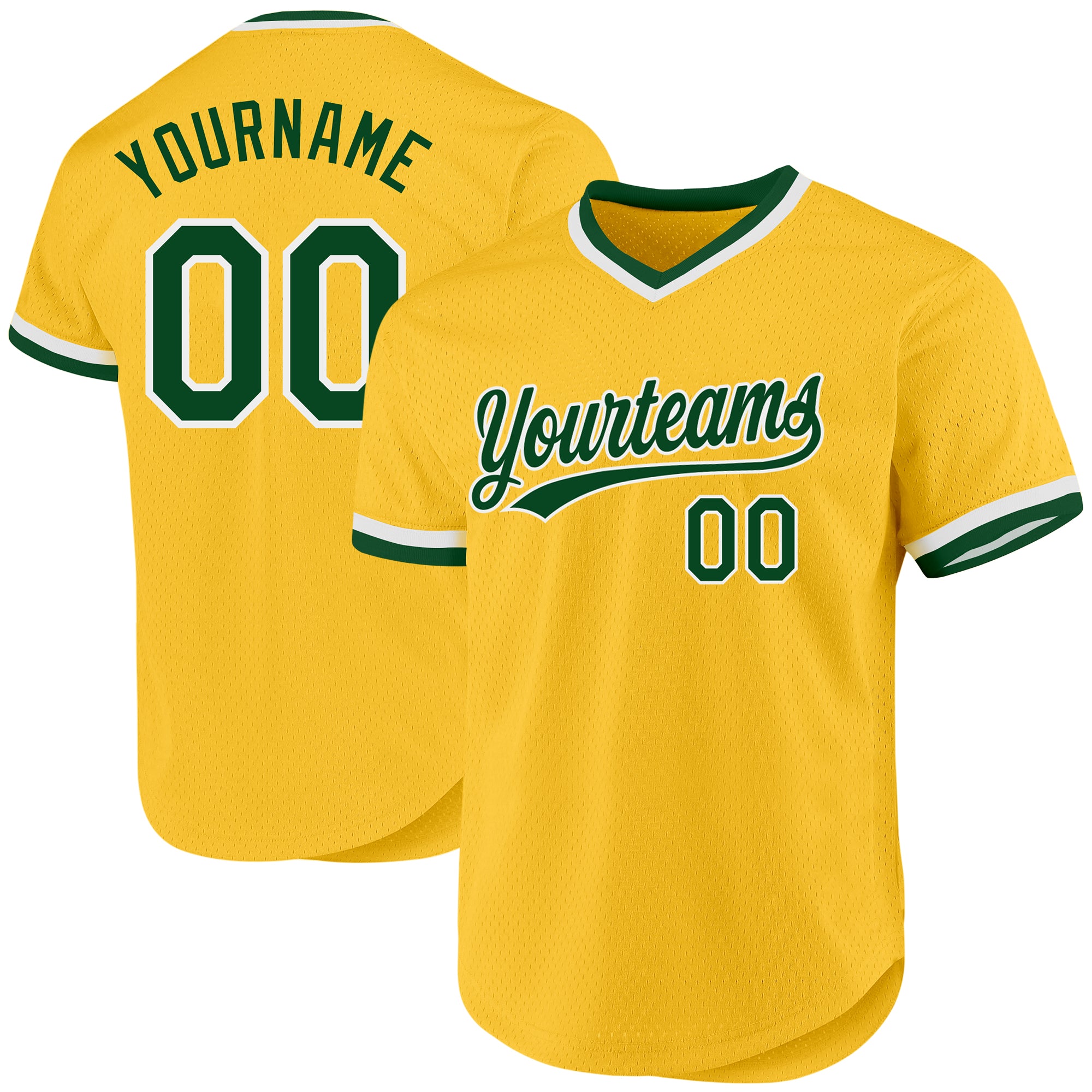 Custom Gold Green-White Authentic Baseball Jersey with Personalized Name & Number - Throwback Style Personalized Gold Green-White