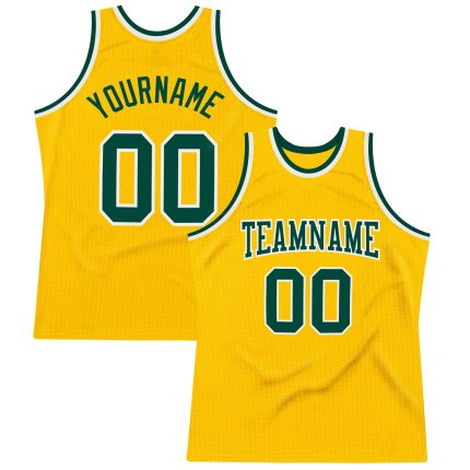 Custom Name Number Personalized Green White Gold Throwback Basketball Jersey - Authentic Team Apparel Personalized Gold Green-White