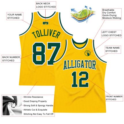 Custom Name Number Personalized Green White Gold Throwback Basketball Jersey - Authentic Team Apparel Personalized Gold Green-White