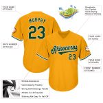 Custom Gold Green-White Authentic Baseball Jersey Shirt with Personalized Name & Number - Rib-Knit Throwback Style Personalized