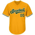 Custom Gold Green-White Authentic Baseball Jersey Shirt with Personalized Name & Number - Rib-Knit Throwback Style Personalized