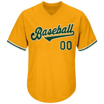 Custom Gold Green-White Authentic Baseball Jersey Shirt with Personalized Name & Number - Rib-Knit Throwback Style Personalized