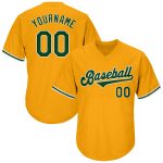 Custom Gold Green-White Authentic Baseball Jersey Shirt with Personalized Name & Number - Rib-Knit Throwback Style Personalized