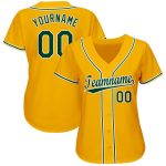 Custom Name and Number Baseball Jersey in Gold Green-White - Personalized Team Jersey Personalized Gold Green-White Baseball