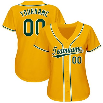Custom Name and Number Baseball Jersey in Gold Green-White - Personalized Team Jersey Personalized Gold Green-White Baseball