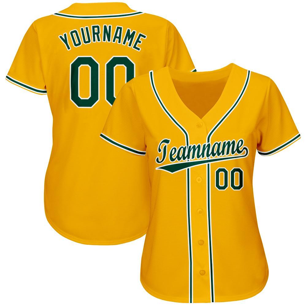 Custom Name and Number Baseball Jersey in Gold Green-White - Personalized Team Jersey Personalized Gold Green-White Baseball