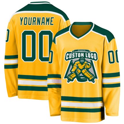 Customizable Gold Green-White Hockey Jersey for Fans and Players Personalized Gold Green-White Hockey Jersey