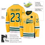 Custom Name and Number Gold Green-White Hockey Jersey - Personalized Team Gear Personalized Gold Green-White Hockey Jersey