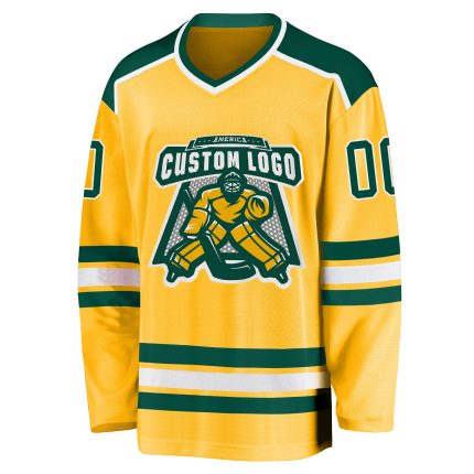 Customizable Gold Green-White Hockey Jersey for Fans and Players Personalized Gold Green-White Hockey Jersey