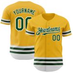 Custom Name and Number Authentic Baseball Jersey - Personalized Gold Green White Line Design Personalized Gold Green-White