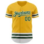 Custom Name and Number Authentic Baseball Jersey - Personalized Gold Green White Line Design Personalized Gold Green-White