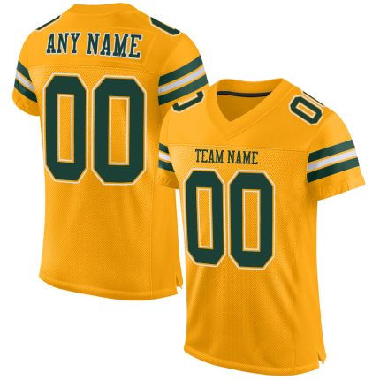 Custom Authentic Football Jersey with Personalized Name & Number - Gold Green-White Mesh Team Design Personalized Gold Green-White